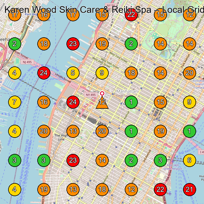Karen Wood Skin Care & Reiki Spa Facial Spa GeoGrid ranking map for 112 W 34th St. 18th floor New